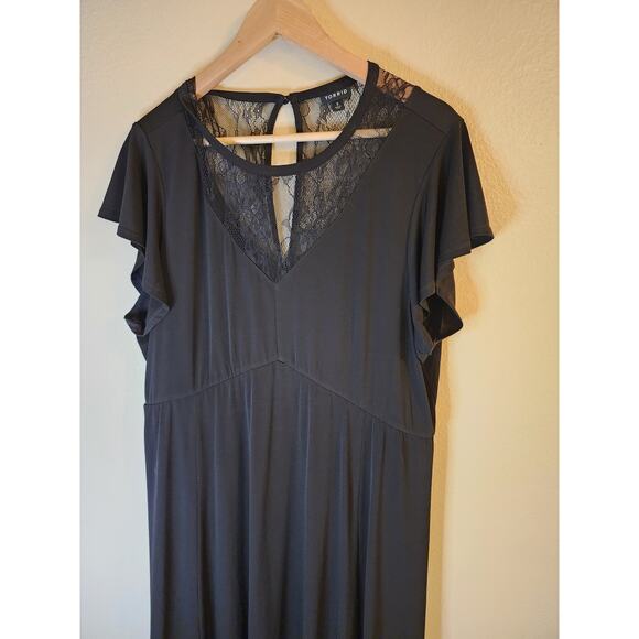 TORRID Black with Lace Accents A-Symmetrical Hem Maxi Dress Cap Sleeves SIZE 3X - Picture 4 of 10